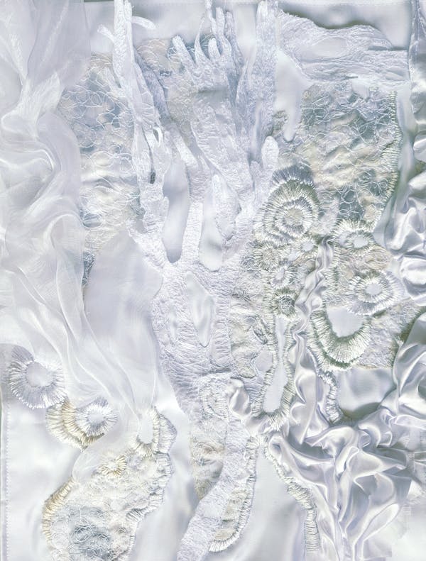 Ghost Coral - <p>Hand embroidery, satin, netting, organza, 30 cm x 40 cm, 2025</p>
