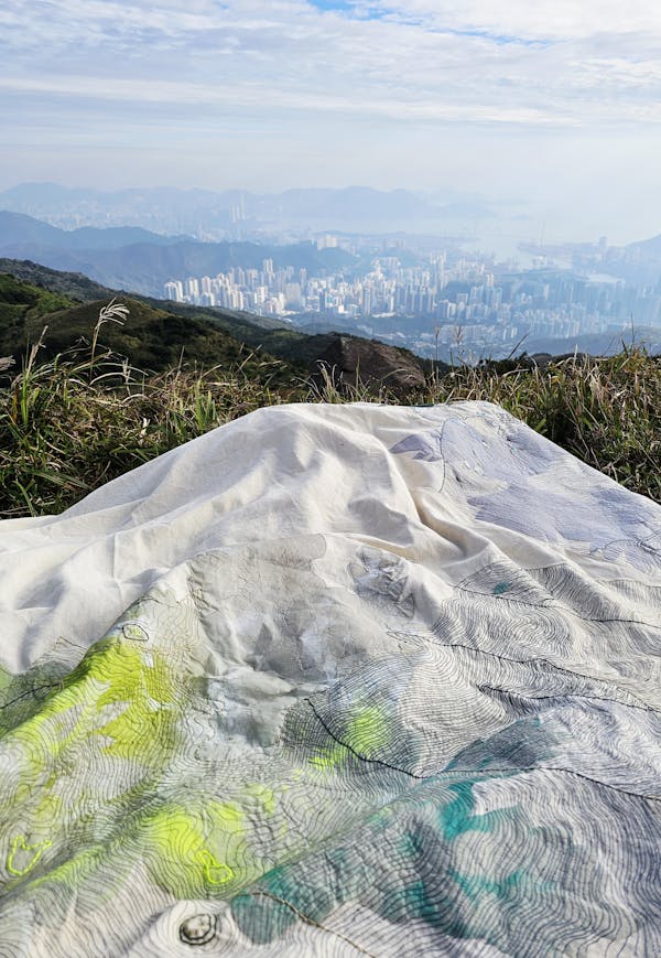 Cape Tai Mo Shan - <p>Freehand embroidery and hand embroidery on calico, 2025</p>
