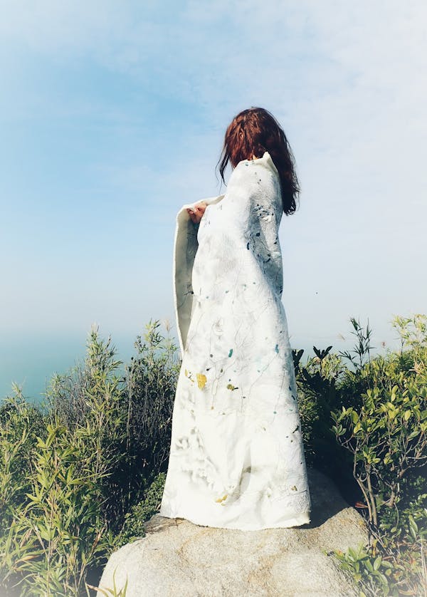 Mount Stenhouse - <p>Freehand and hand embroidery on calico, (photographed on Mount Stenhouse, Lamma Island, Hong Kong) 135 cm x 115 cm, 2021</p>
